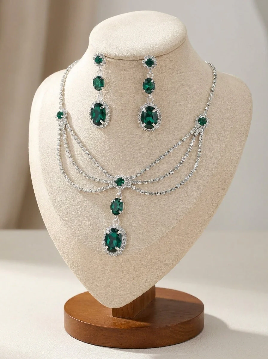 1 Set Bridal Jewelry Two-piece Classic Oval Zircon Wedding Jewelry For Bride Earrings & Necklace - Image 2