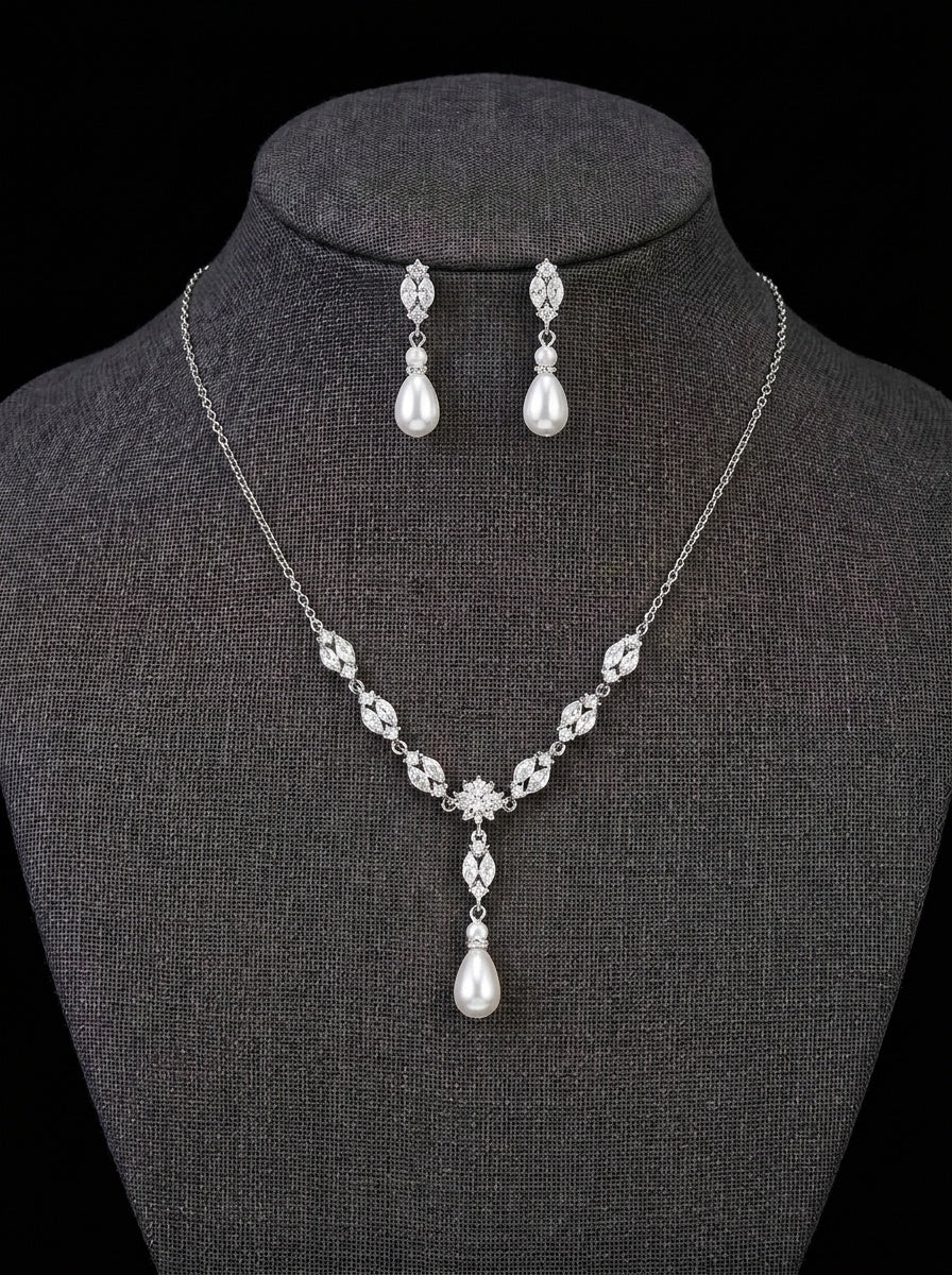 1 set Bridal Jewelry Two-piece Suit Rhinestone Imitation Diamond Necklace Earrings Women's Jewelry Set For Wedding Gift