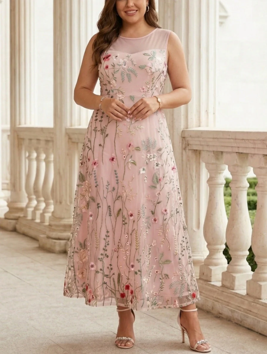 2 Pieces A-Line/Princess Scoop Chiffon Plus Size Mother of the Bride Dresses with Jacket Long Sleeves Ankle-Length Lace Floral - Image 3
