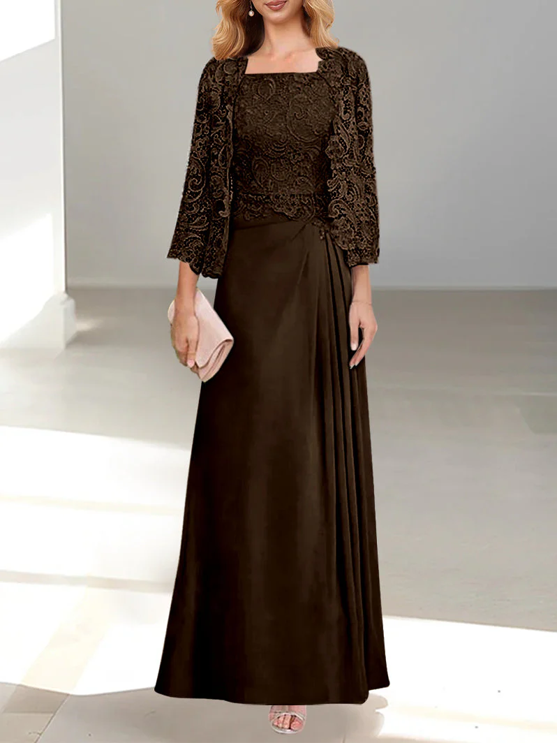 2 Pieces A-Line/Princess Scoop Floor-Length Mother of the Bride Dresses with Pleated & Lace Appliques - Image 14