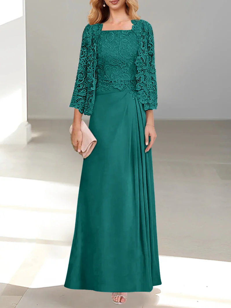 2 Pieces A-Line/Princess Scoop Floor-Length Mother of the Bride Dresses with Pleated & Lace Appliques - Image 23