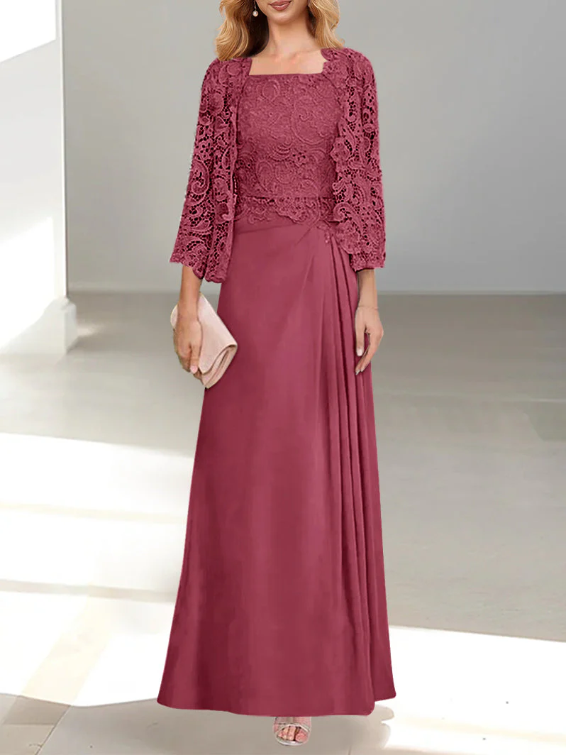 2 Pieces A-Line/Princess Scoop Floor-Length Mother of the Bride Dresses with Pleated & Lace Appliques - Image 32