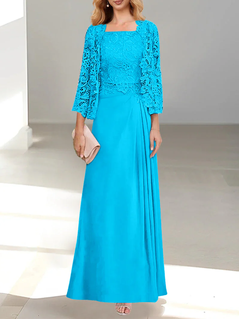 2 Pieces A-Line/Princess Scoop Floor-Length Mother of the Bride Dresses with Pleated & Lace Appliques - Image 33