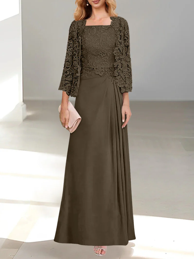 2 Pieces A-Line/Princess Scoop Floor-Length Mother of the Bride Dresses with Pleated & Lace Appliques - Image 58