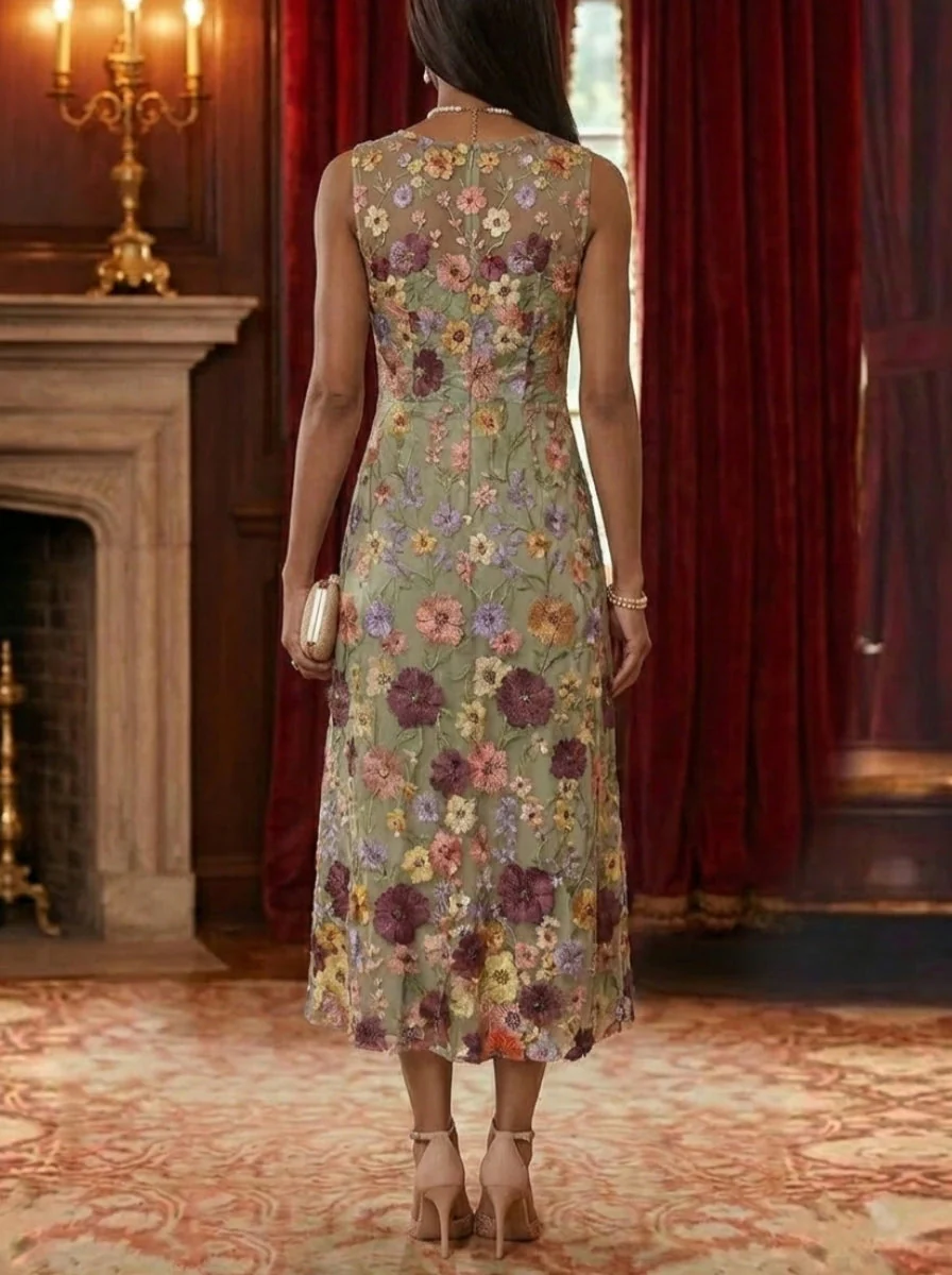 2 Pieces Chiffon A-Line/Princess Scoop Mother of the Bride Dresses with Jacket Tea-Length Long Sleeves Lace Floral - Image 5
