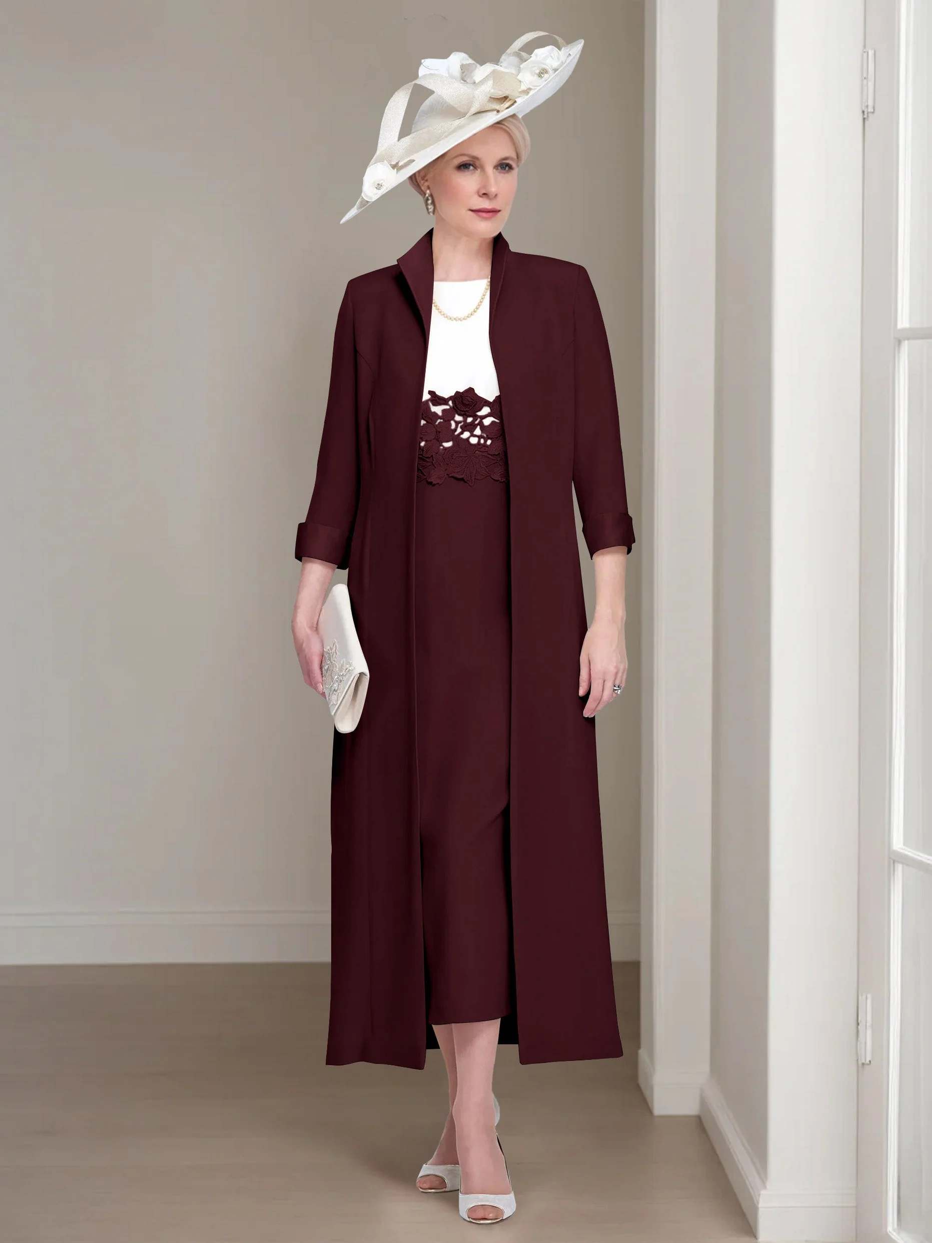 2 Pieces Round Neck Tea-Length Mother of the Bride Dresses with Jacket & Lace Appliques - Image 5