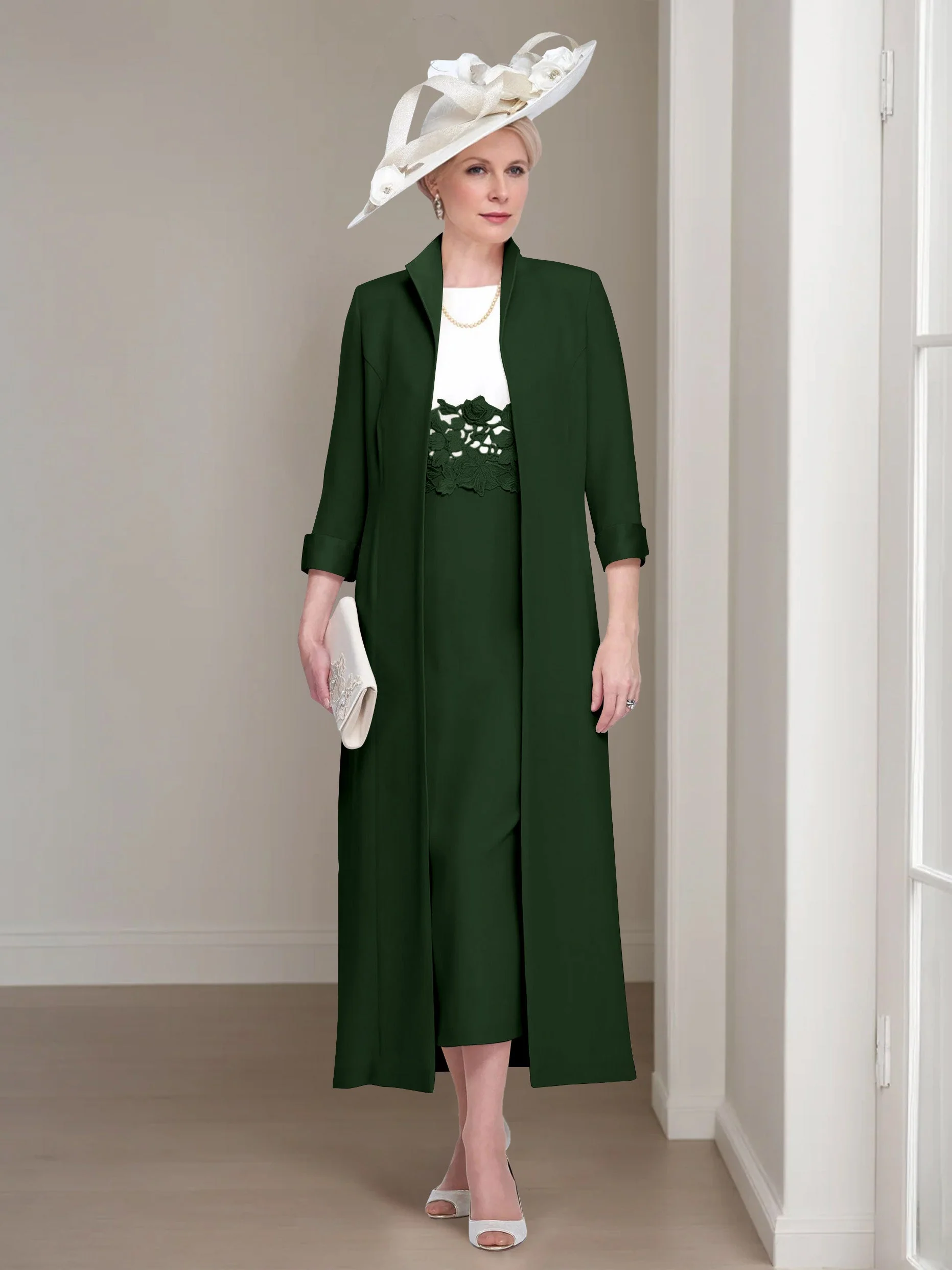 2 Pieces Round Neck Tea-Length Mother of the Bride Dresses with Jacket & Lace Appliques - Image 8