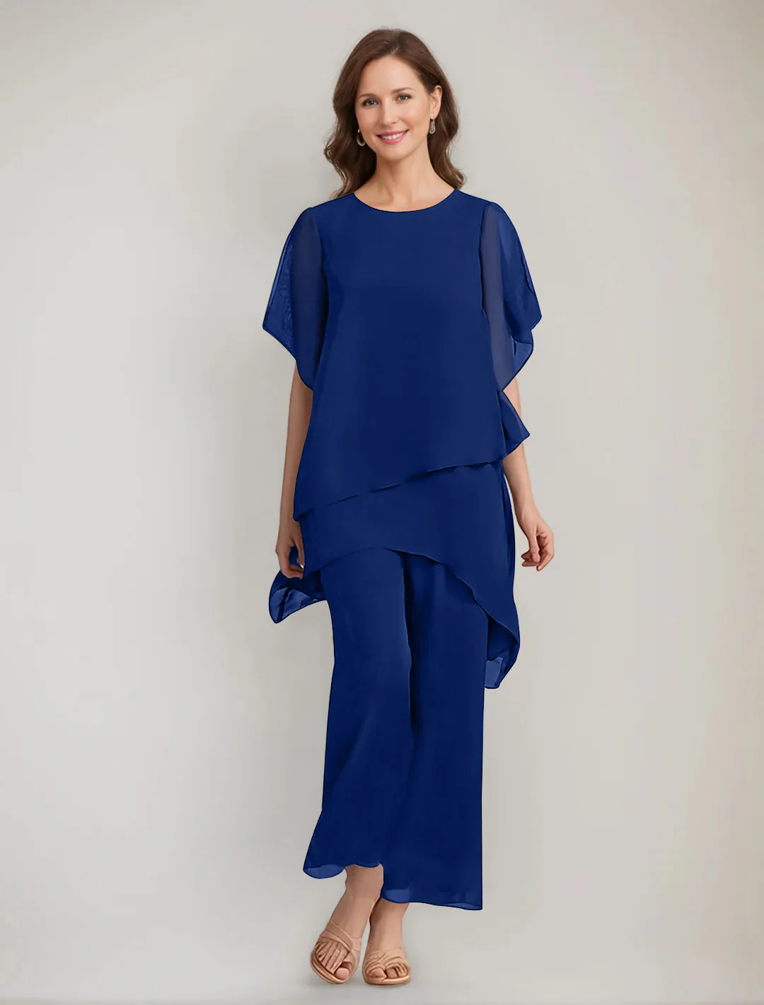 2 Pieces Scoop 1/2 Sleeves Ankle-Length Asymmetrical Mother Of The Bride Pantsuits With Button - Image 18