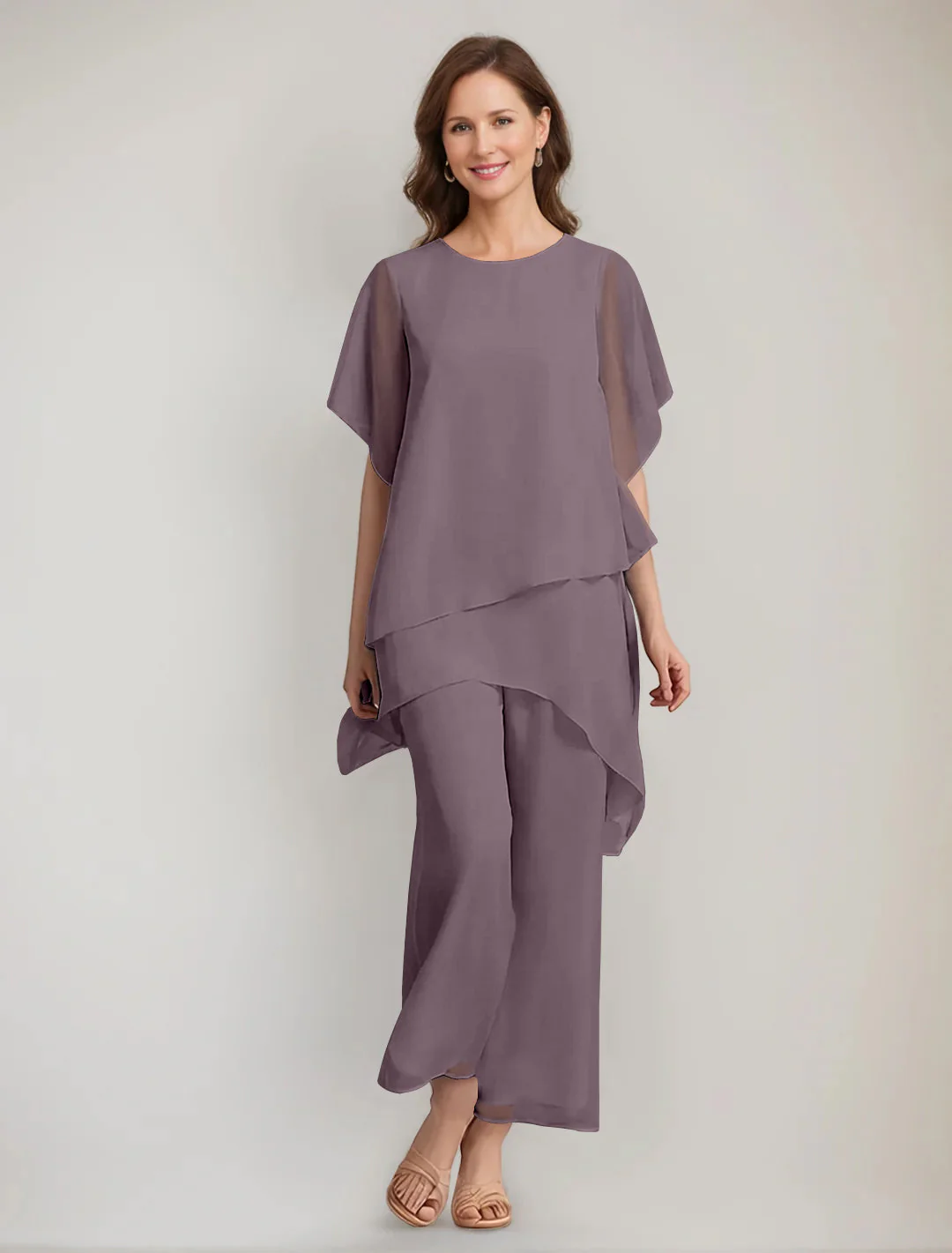 2 Pieces Scoop 1/2 Sleeves Ankle-Length Asymmetrical Mother Of The Bride Pantsuits With Button - Image 19