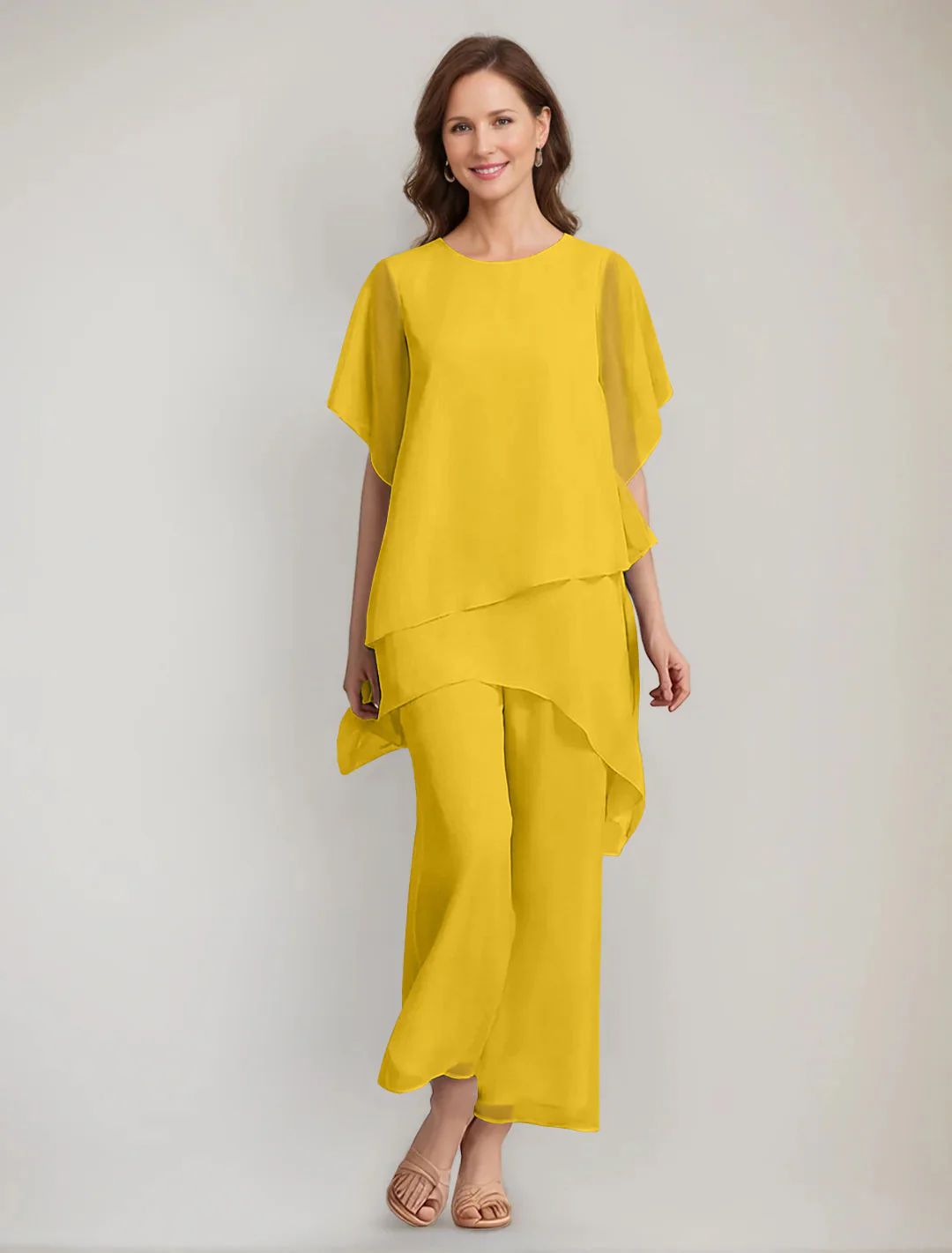 2 Pieces Scoop 1/2 Sleeves Ankle-Length Asymmetrical Mother Of The Bride Pantsuits With Button - Image 24