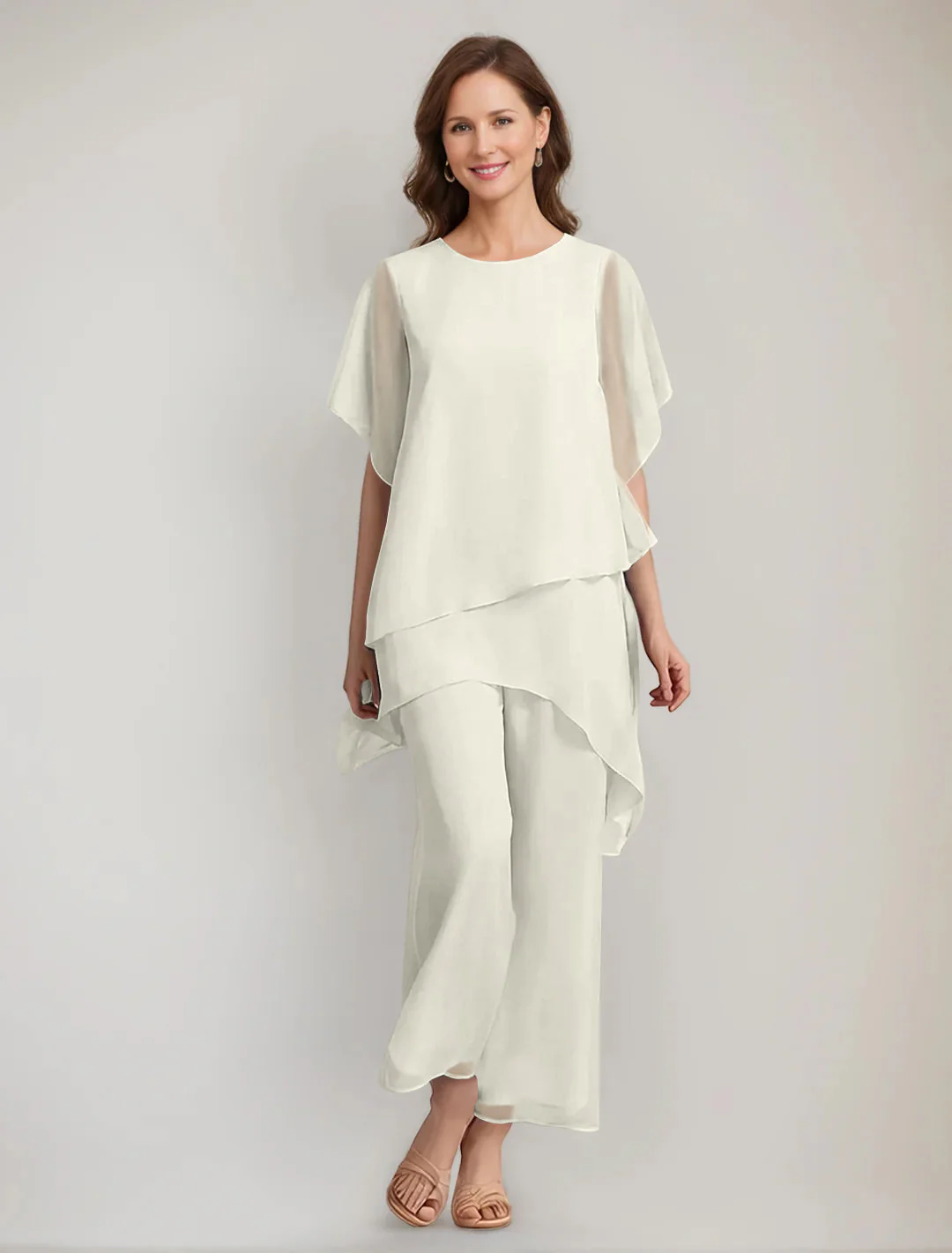 2 Pieces Scoop 1/2 Sleeves Ankle-Length Asymmetrical Mother Of The Bride Pantsuits With Button - Image 28