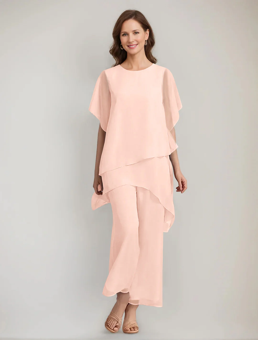 2 Pieces Scoop 1/2 Sleeves Ankle-Length Asymmetrical Mother Of The Bride Pantsuits With Button - Image 39