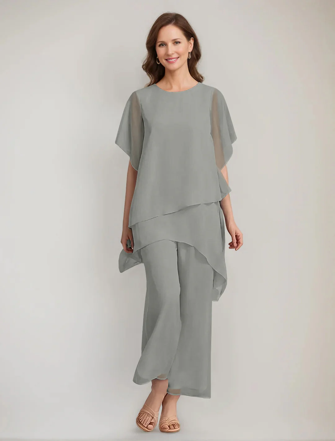 2 Pieces Scoop 1/2 Sleeves Ankle-Length Asymmetrical Mother Of The Bride Pantsuits With Button - Image 46