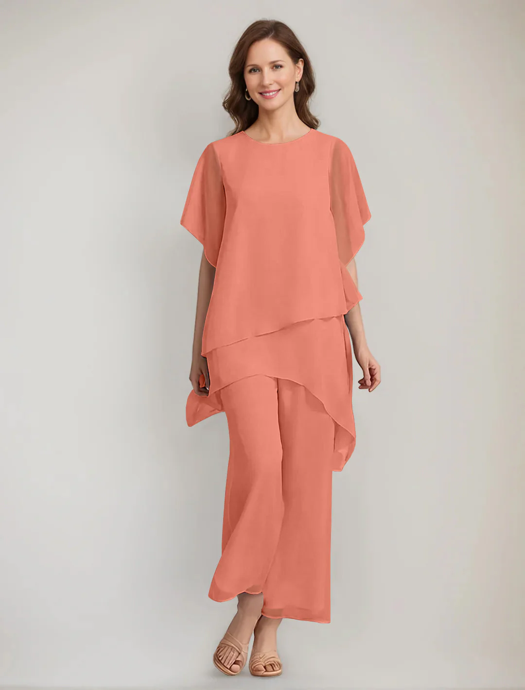 2 Pieces Scoop 1/2 Sleeves Ankle-Length Asymmetrical Mother Of The Bride Pantsuits With Button - Image 52