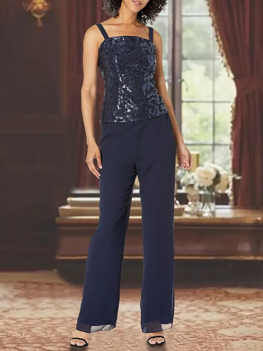 3 Piece Chiffon Square Neck Ankle-Length Mother Of The Bride Pantsuits With Applique - Image 3