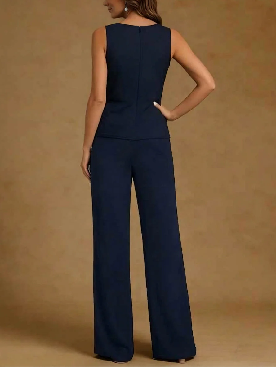 3 Pieces Chiffon Scoop Mother of the Bride Pantsuits with Jacket Sequins Long Sleeves Floor Length - Image 4