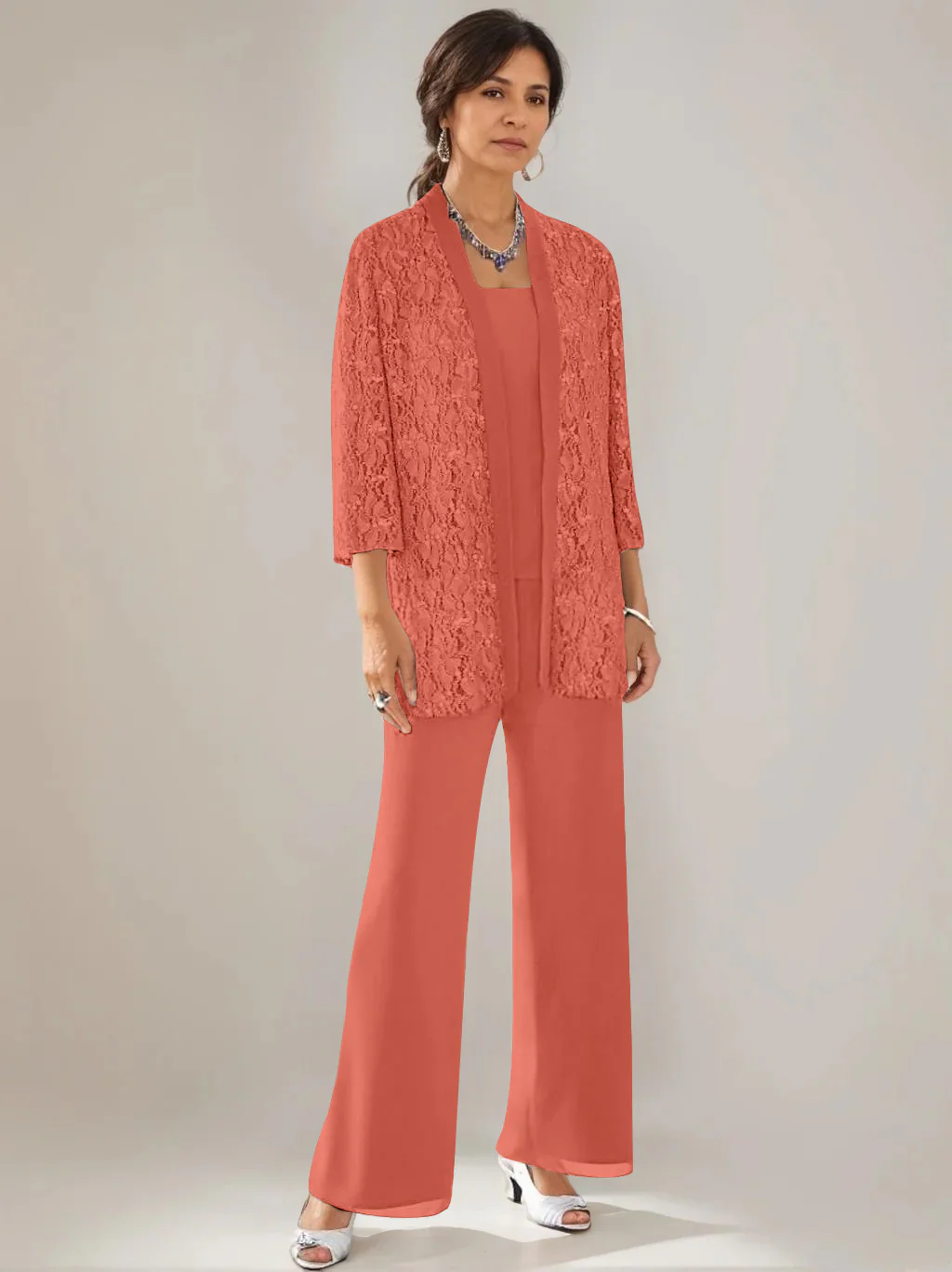 3 Pieces Scoop Neck 3/4 Sleeves Ankle-Length Mother of the Bride Pantsuits with Lace & Sequins & Jacket - Image 41