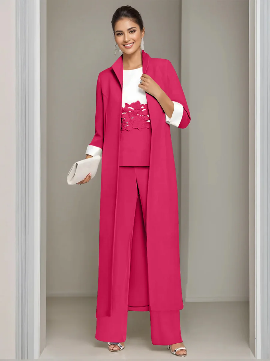 3 Pieces Square-Neck Ankle Length Mother of the Bride Pantsuits with Jacket & Appliques Lace - Image 20