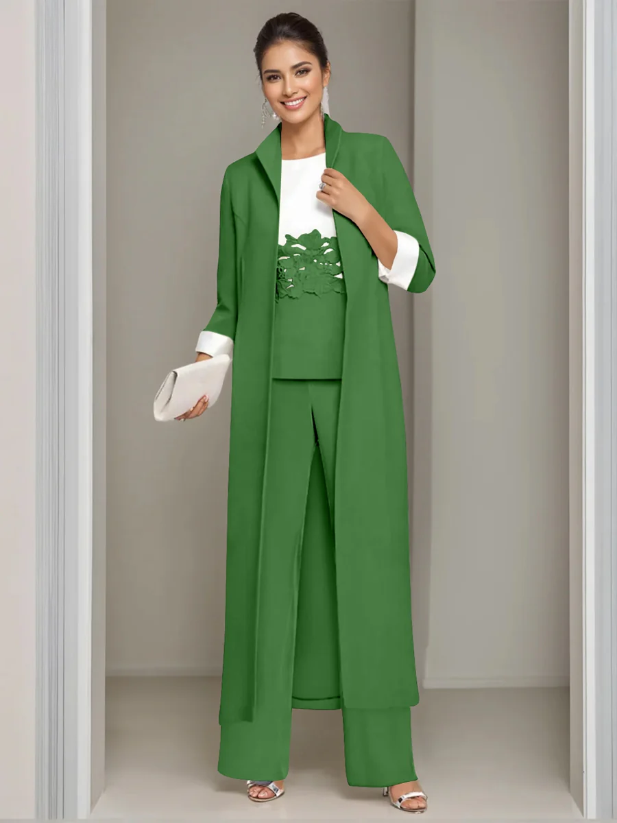 3 Pieces Square-Neck Ankle Length Mother of the Bride Pantsuits with Jacket & Appliques Lace - Image 37