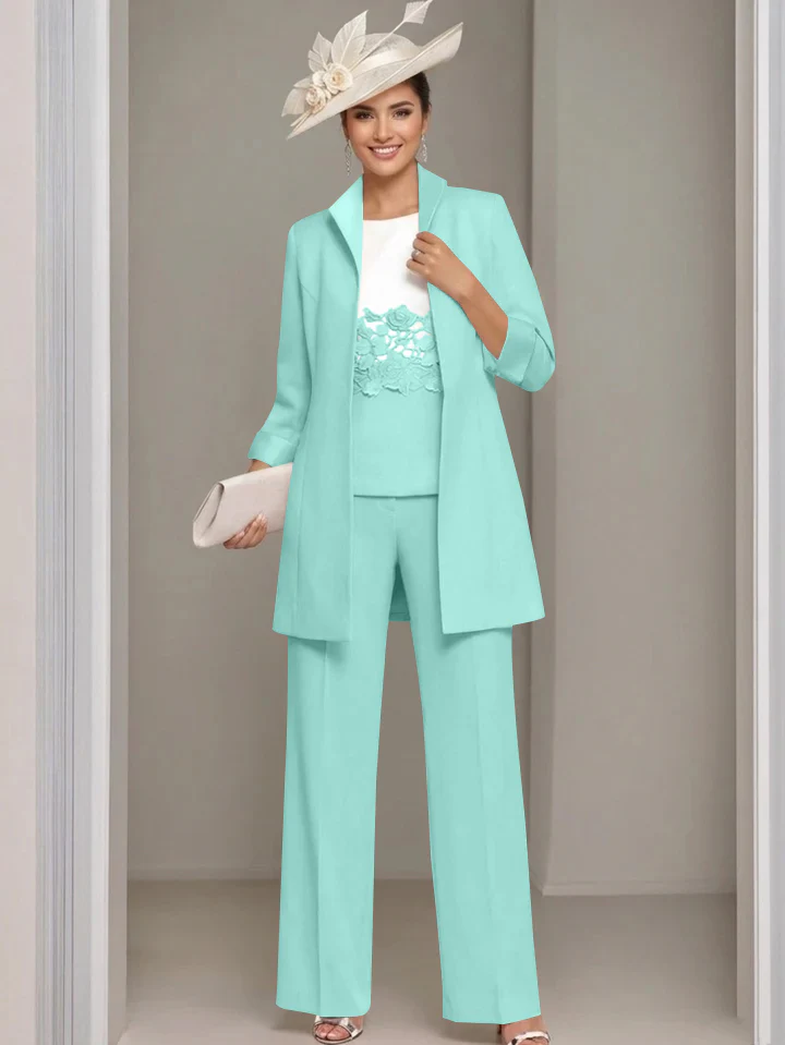 3 Pieces Square-Neck Ankle Length Mother of the Bride Pantsuits with Jacket & Appliques Lace - Image 23