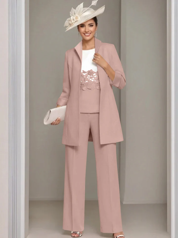 3 Pieces Square-Neck Ankle Length Mother of the Bride Pantsuits with Jacket & Appliques Lace - Image 25