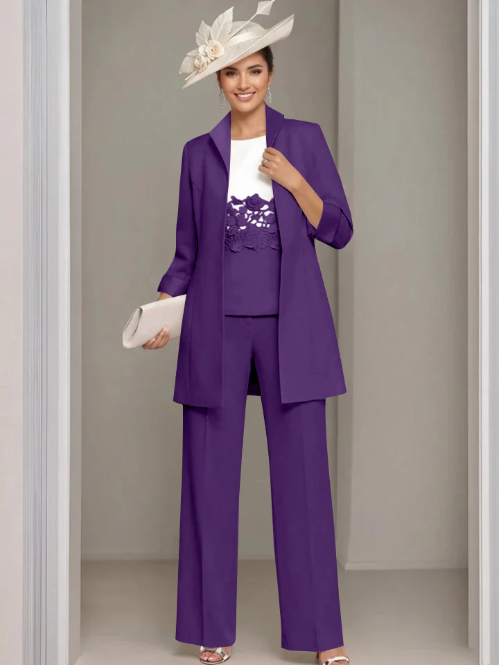 3 Pieces Square-Neck Ankle Length Mother of the Bride Pantsuits with Jacket & Appliques Lace - Image 31