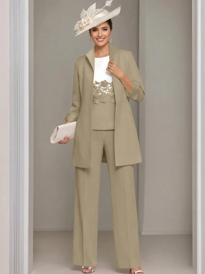 3 Pieces Square-Neck Ankle Length Mother of the Bride Pantsuits with Jacket & Appliques Lace - Image 37