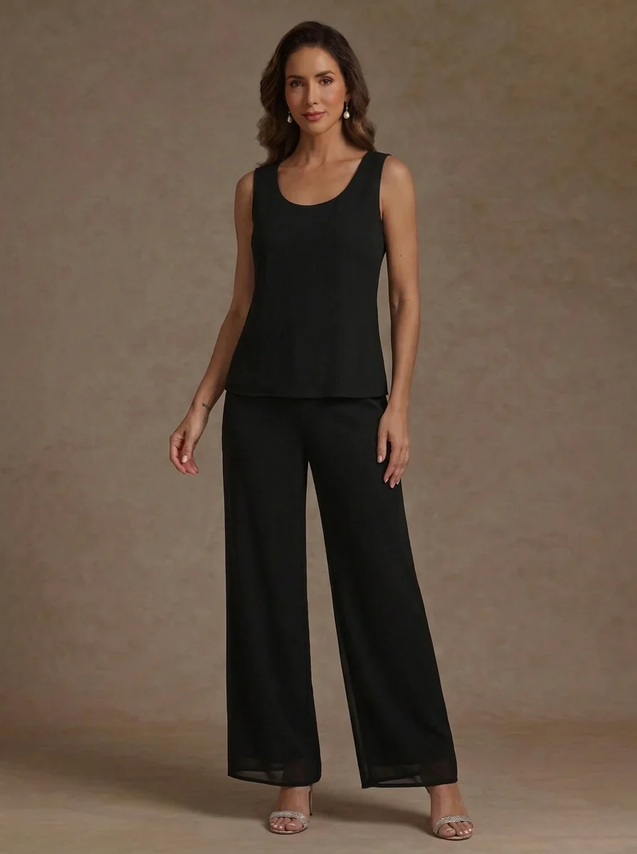 3 Pieces Suit Scoop Chiffon Mother of the Bride Pantsuits with Jacket Floral 3/4 Sleeves Ankle-Length - Image 3