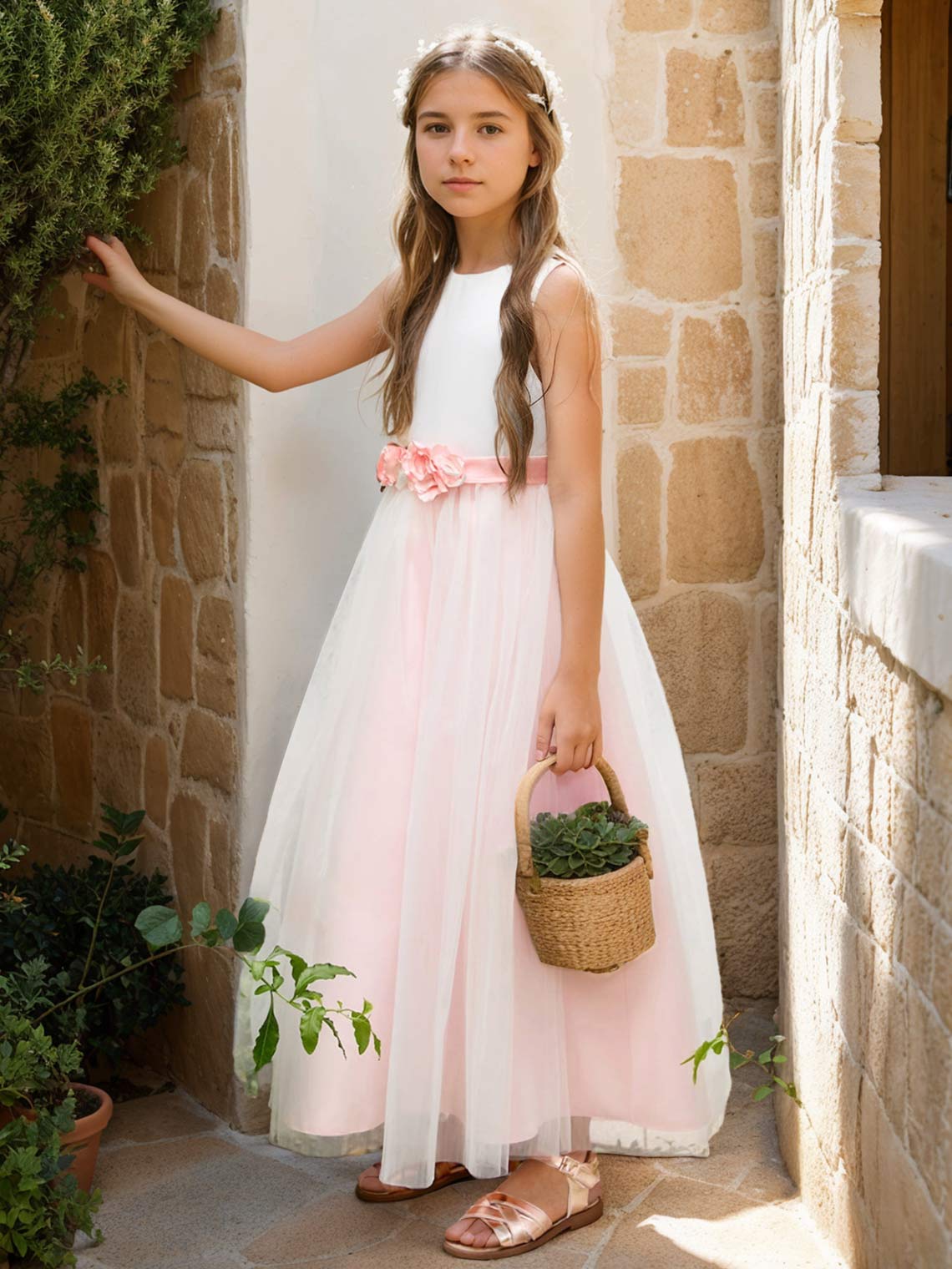 A-line 3D Flower Satin Tulle Ankle-length  Flower Girl Dress - Image 6