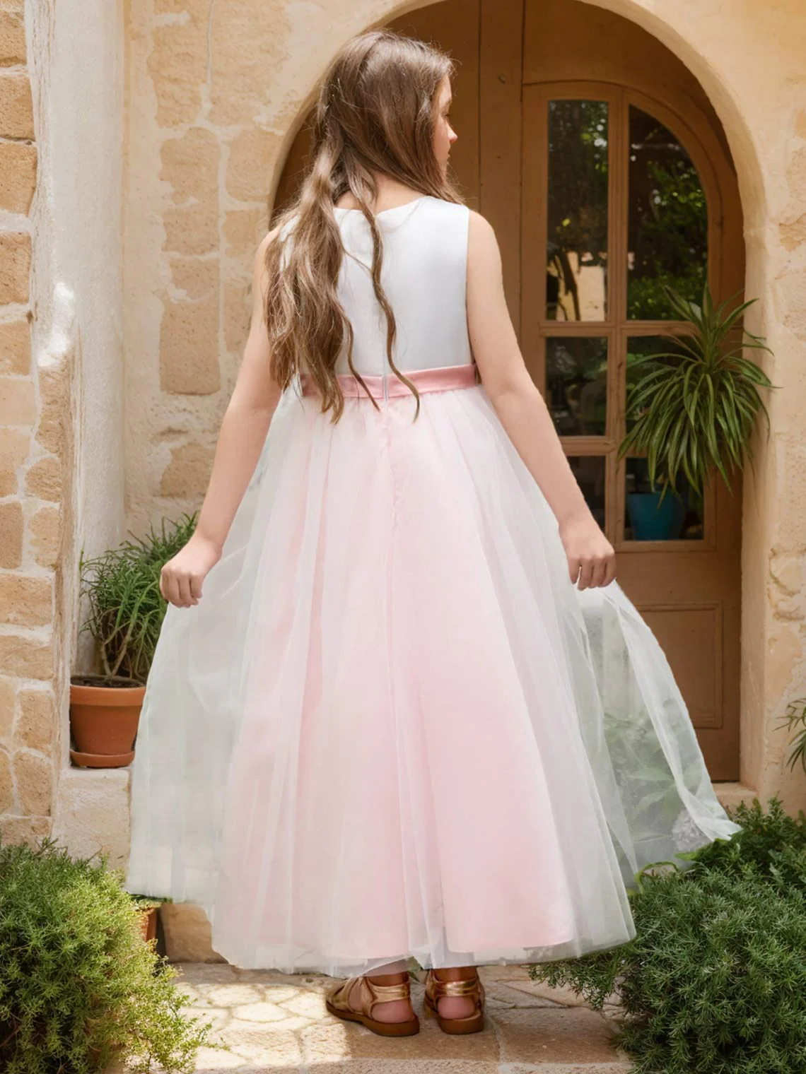 A-line 3D Flower Satin Tulle Ankle-length  Flower Girl Dress - Image 8