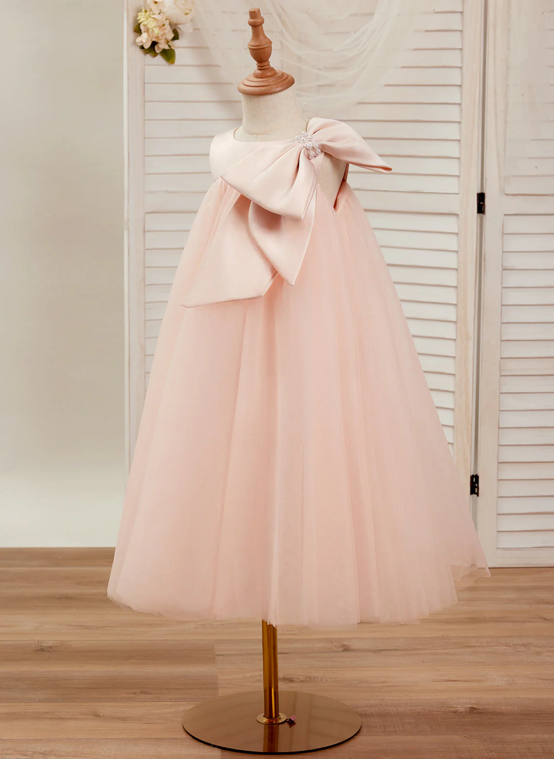 A-line Big Bow Tulle Tea-length Toddler Flower Girl Dress - Image 11