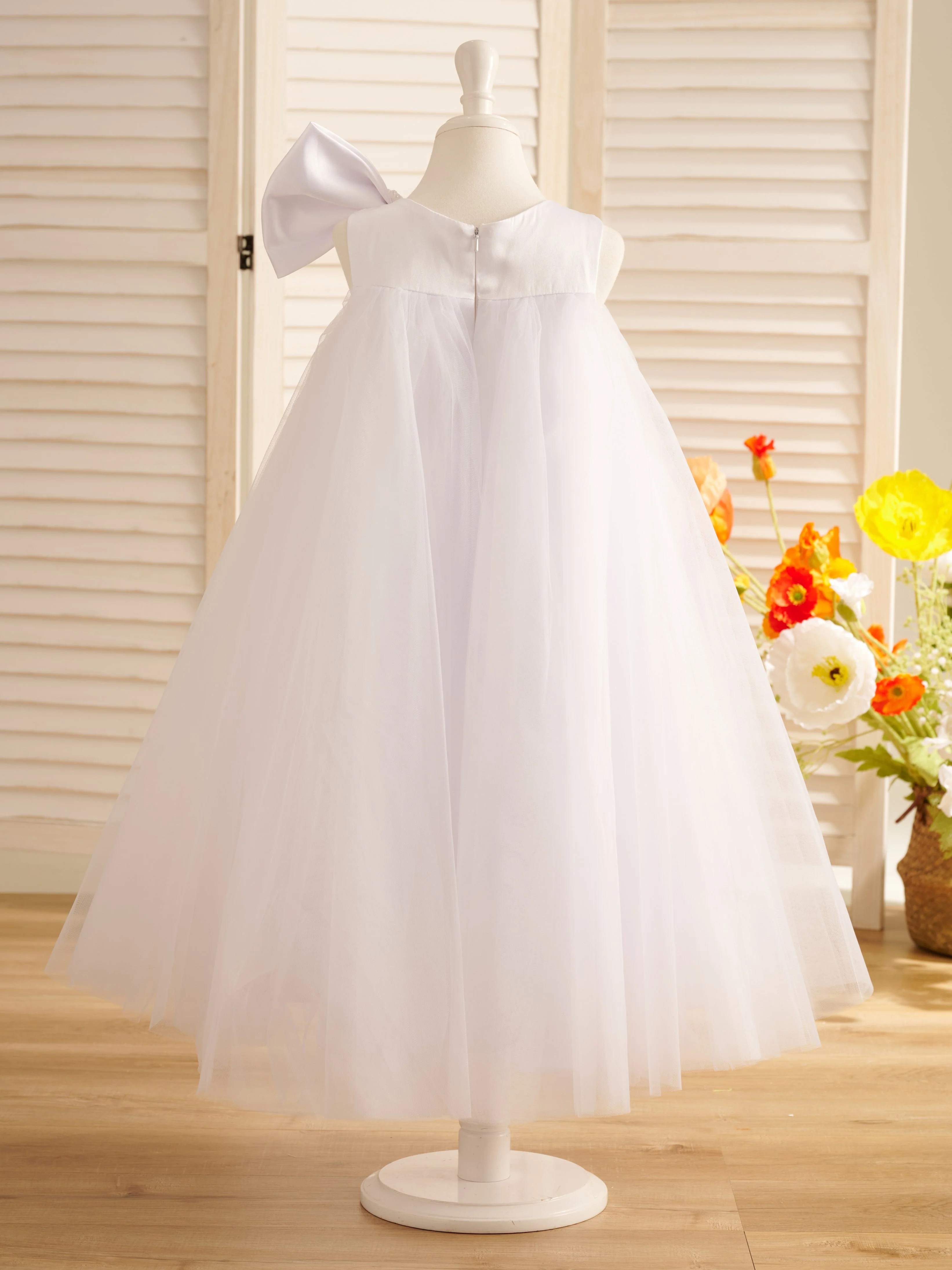 A-line Big Bow Tulle Tea-length Toddler Flower Girl Dress - Image 2