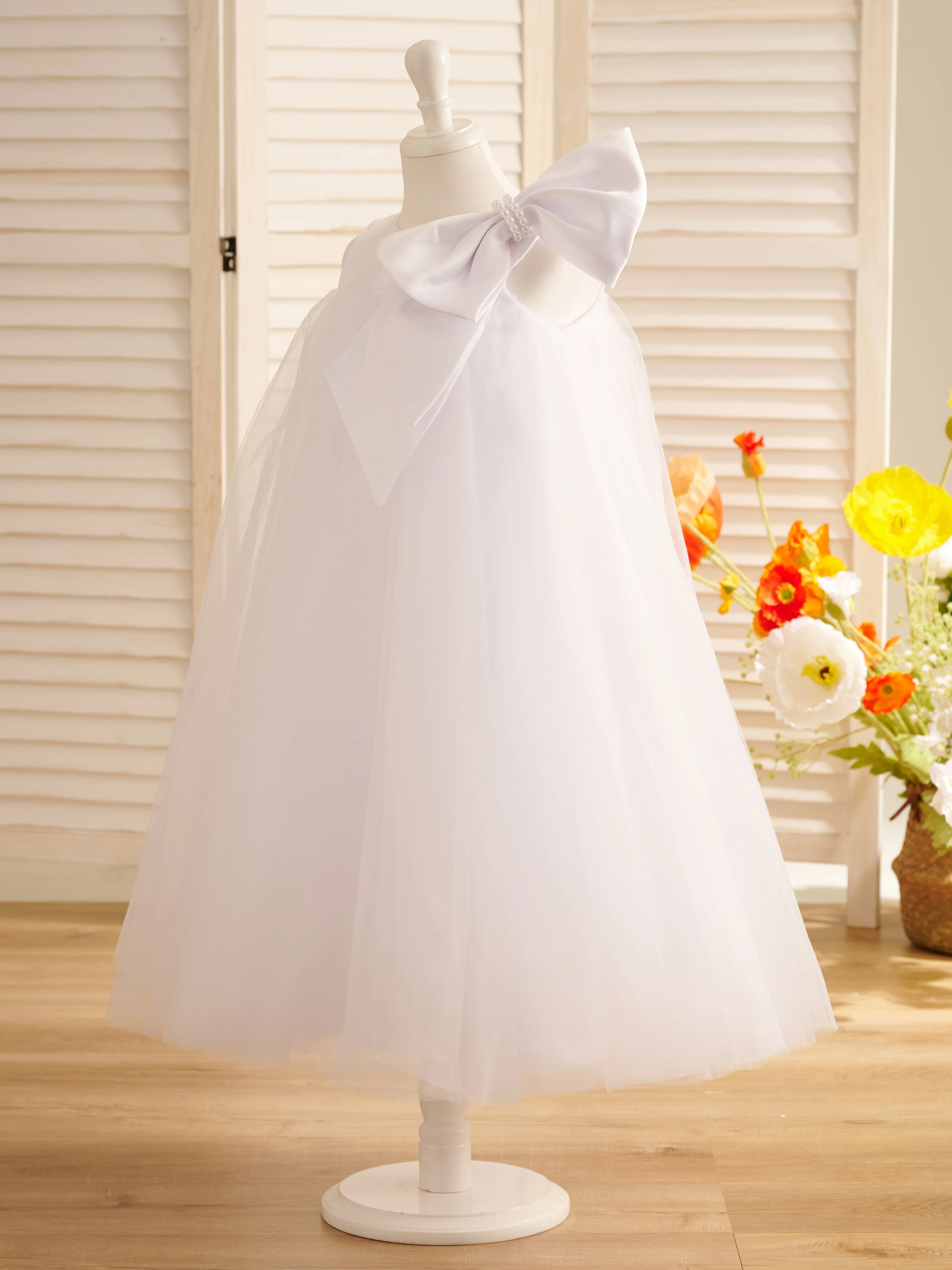 A-line Big Bow Tulle Tea-length Toddler Flower Girl Dress - Image 3