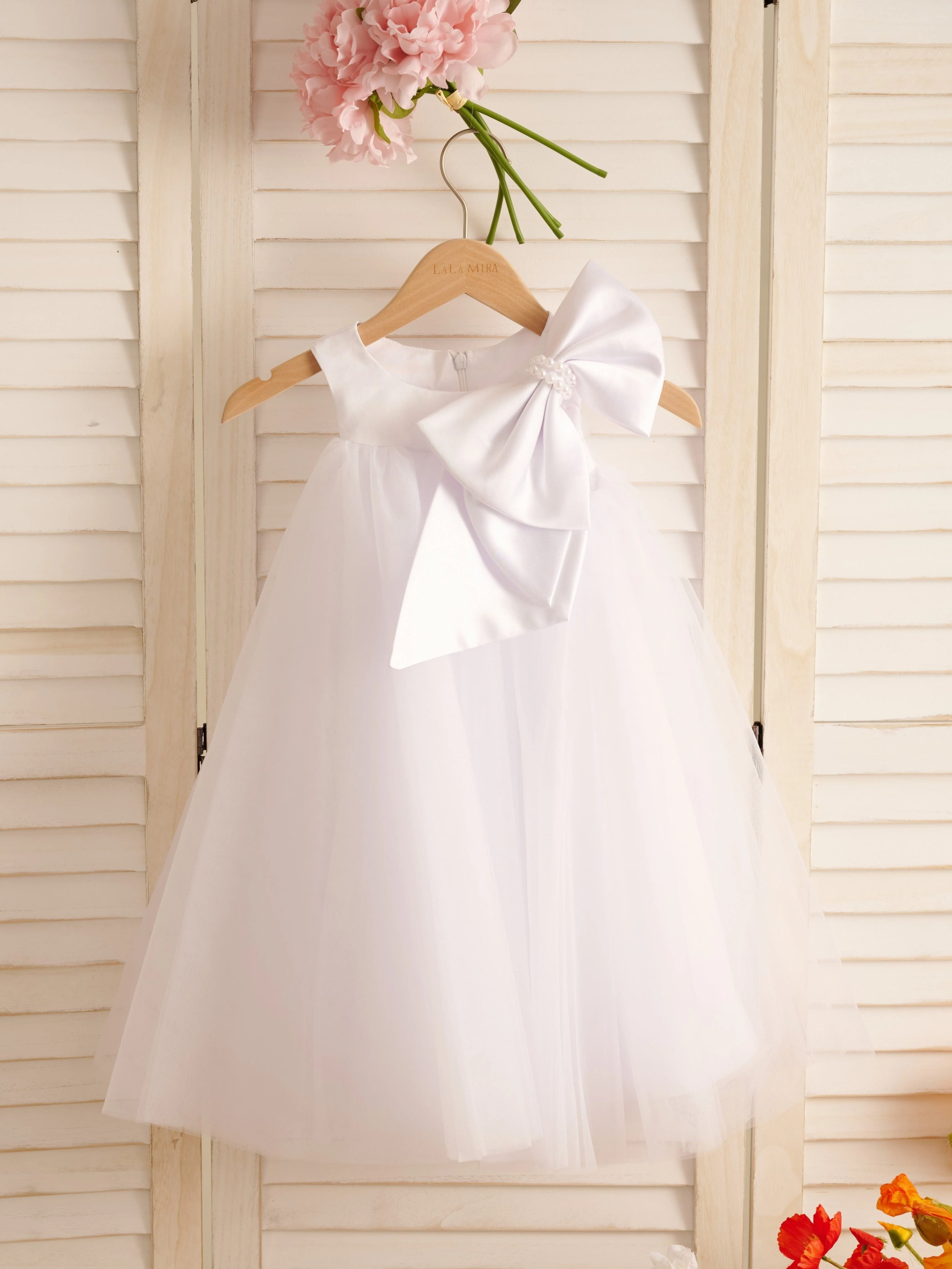 A-line Big Bow Tulle Tea-length Toddler Flower Girl Dress - Image 5