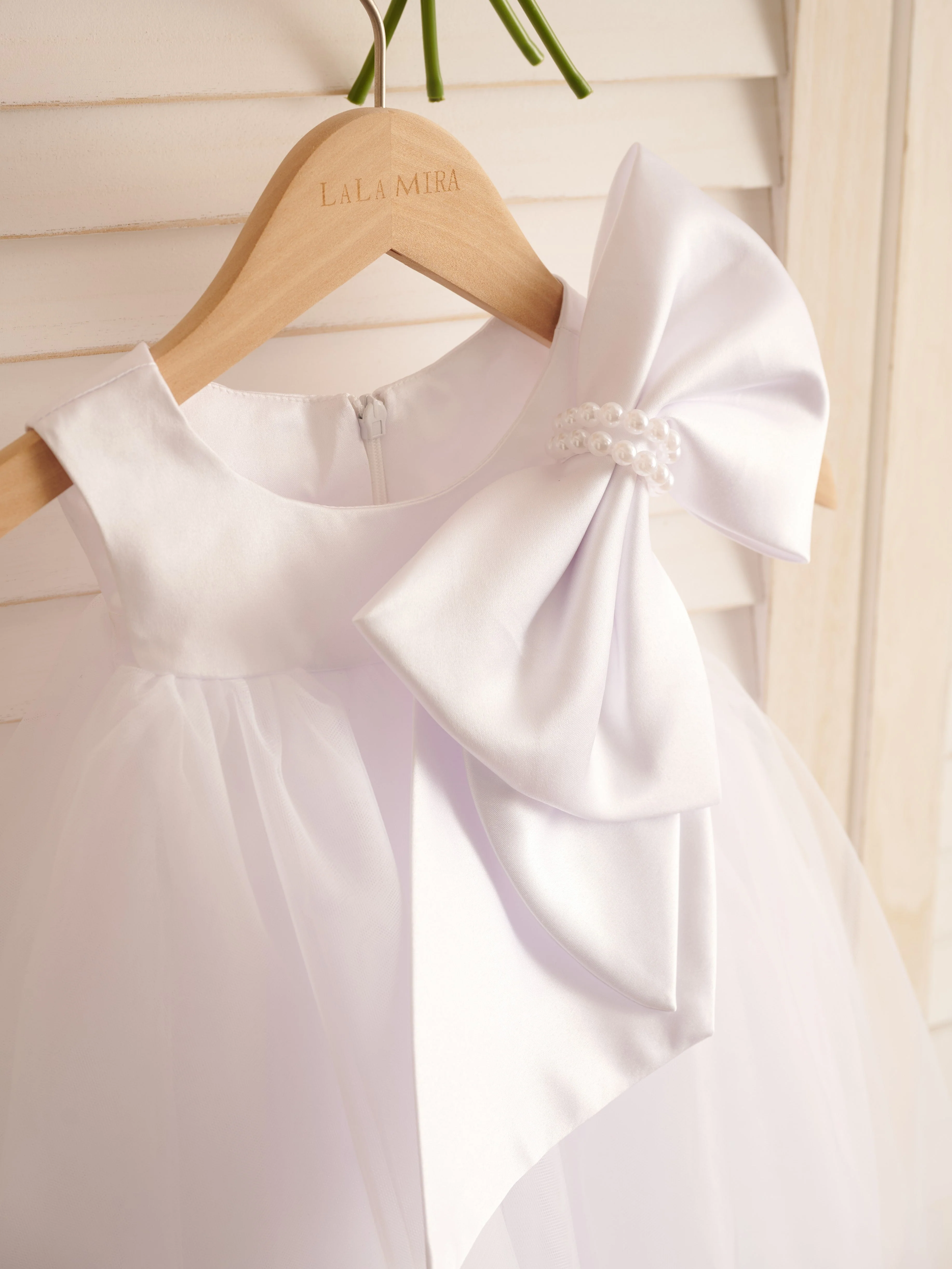 A-line Big Bow Tulle Tea-length Toddler Flower Girl Dress - Image 6