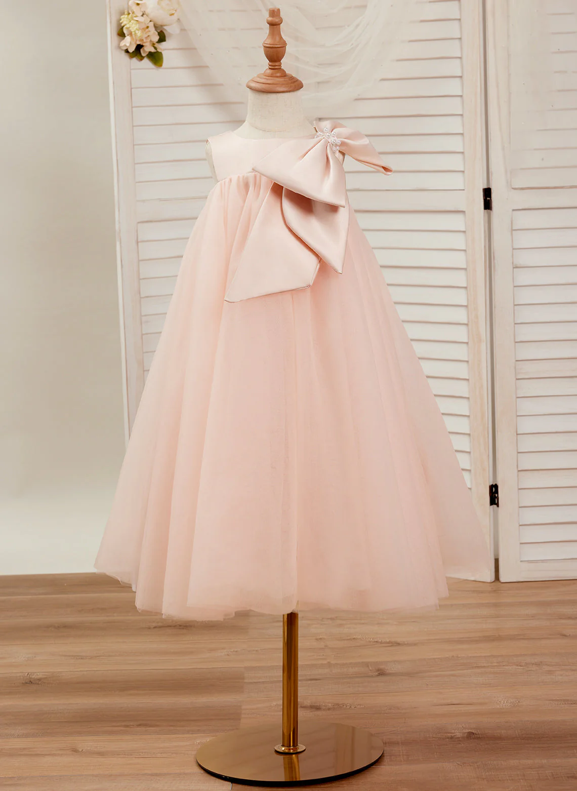 A-line Big Bow Tulle Tea-length Toddler Flower Girl Dress - Image 9