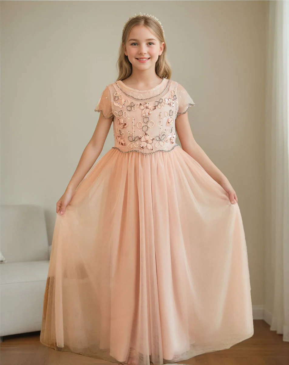 A-line Chiffon Floor-length Pink Flower Girl Dress - Image 3