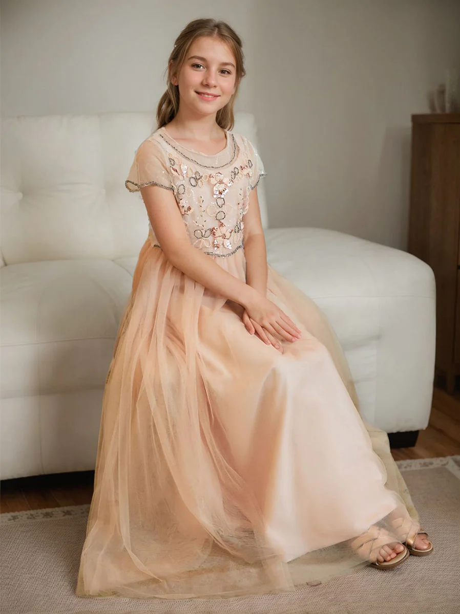 A-line Chiffon Floor-length Pink Flower Girl Dress - Image 4