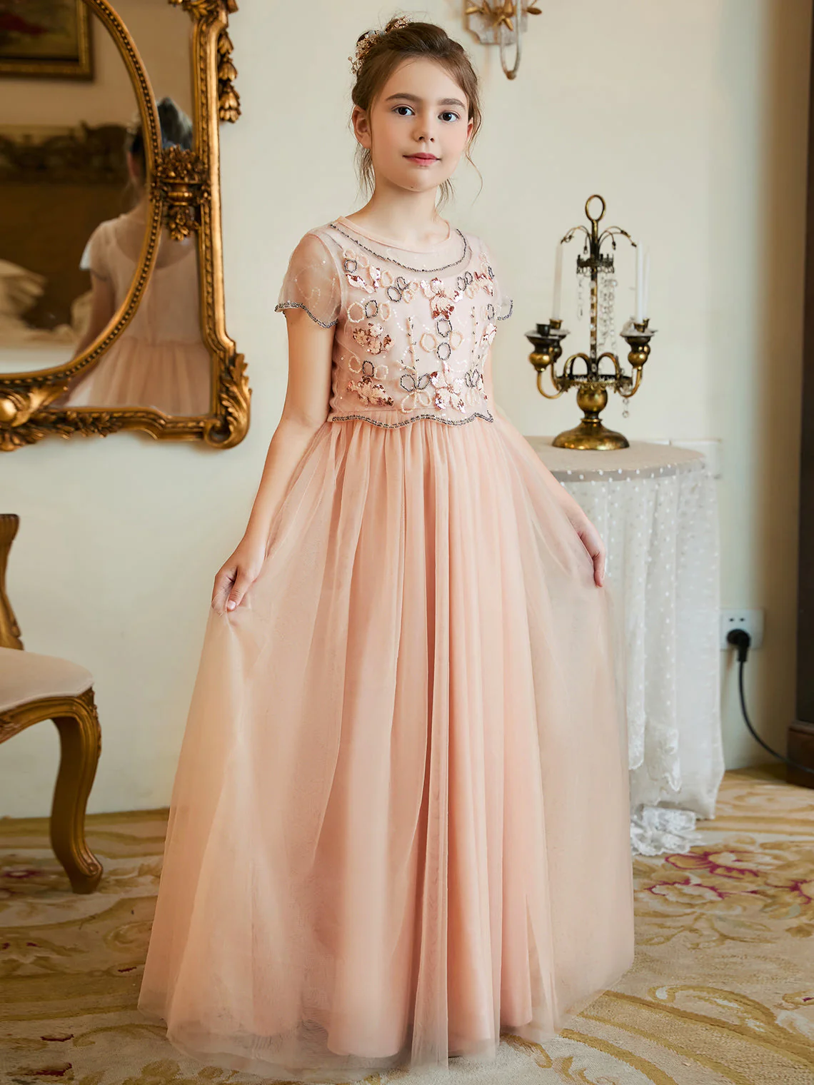 A-line Chiffon Floor-length Pink Flower Girl Dress - Image 5