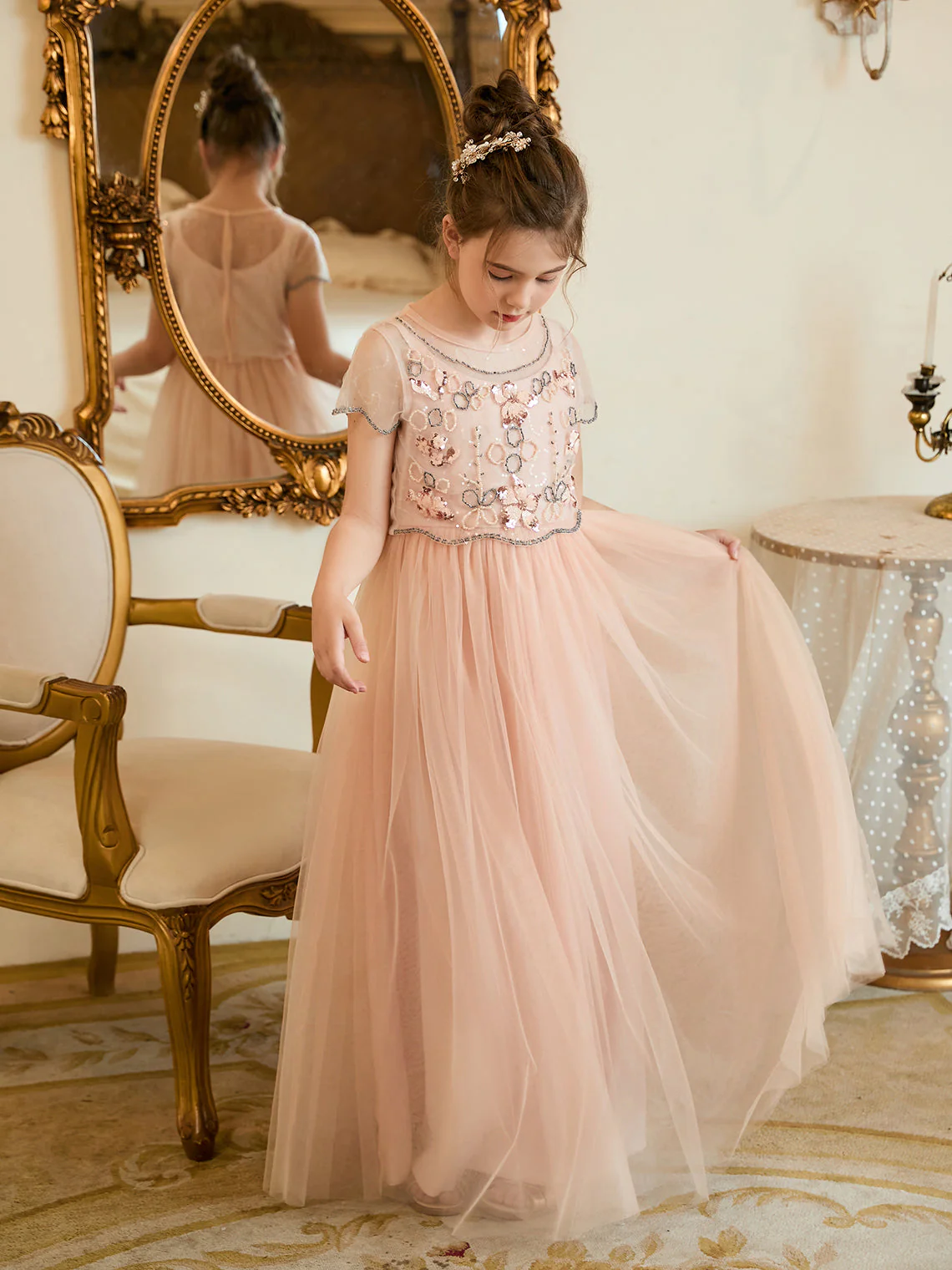 A-line Chiffon Floor-length Pink Flower Girl Dress - Image 6
