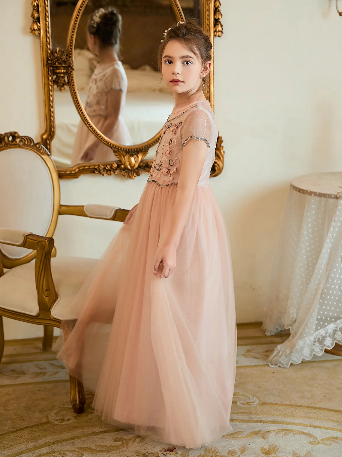 A-line Chiffon Floor-length Pink Flower Girl Dress - Image 7