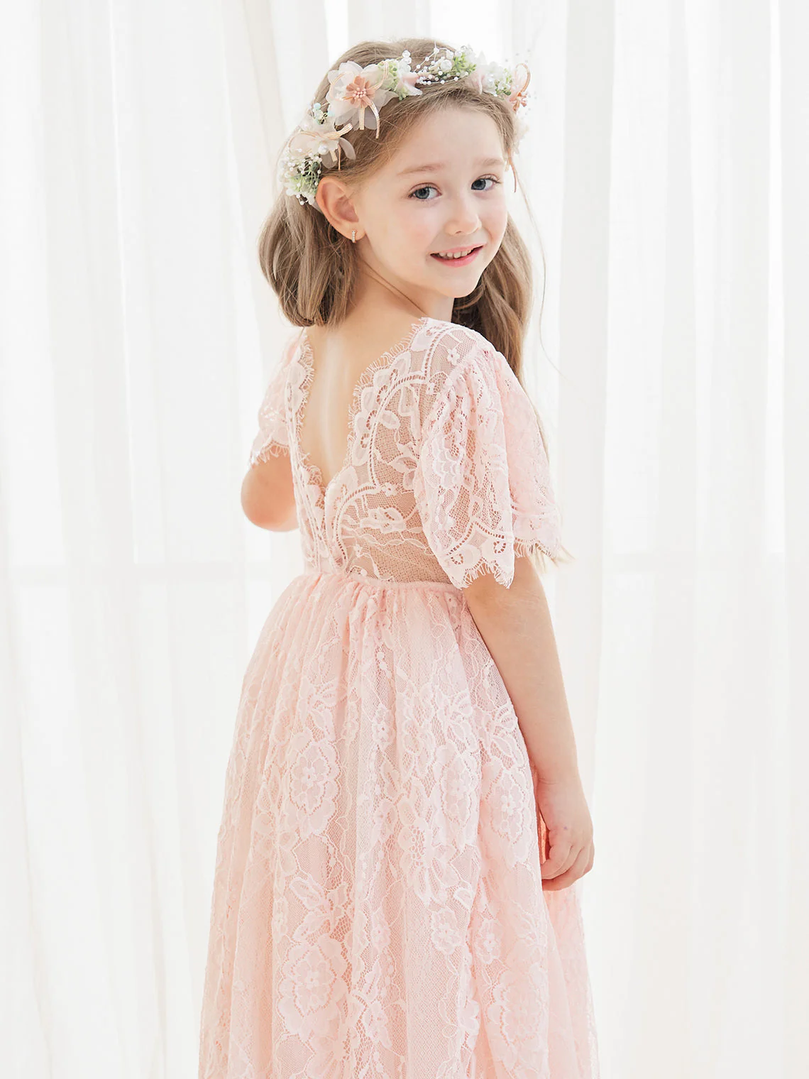 A-line Lace Ankle-length Ivory Boho Flower Girl Dress - Image 30