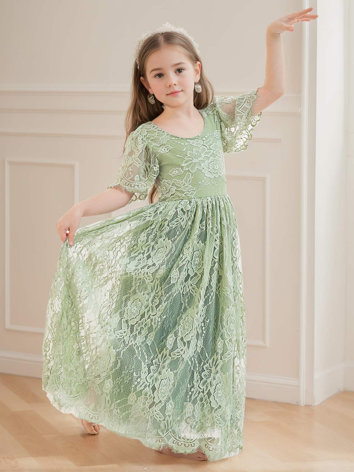 A-line Lace Ankle-length Ivory Boho Flower Girl Dress - Image 6