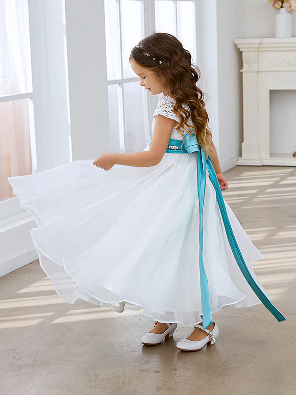 A-line Lace Organza Ankle-length Ivory Flower Girl Dress - Image 4