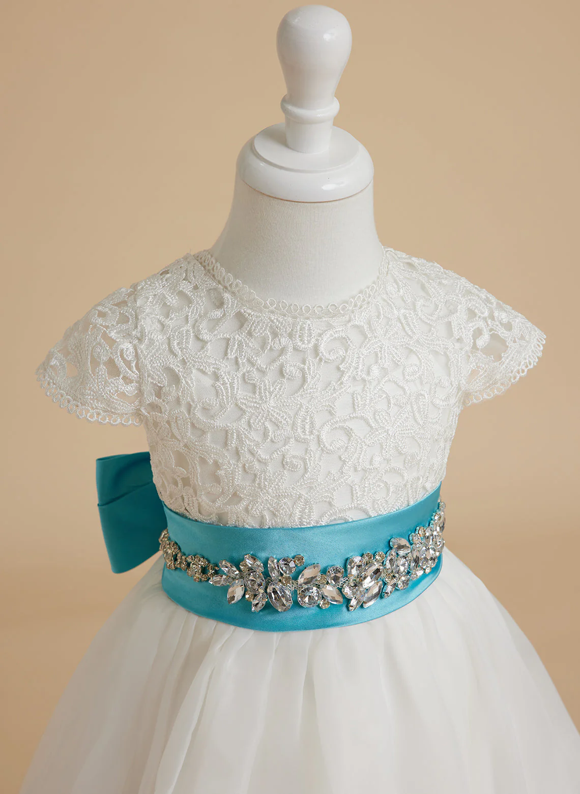 A-line Lace Organza Ankle-length Ivory Flower Girl Dress - Image 7