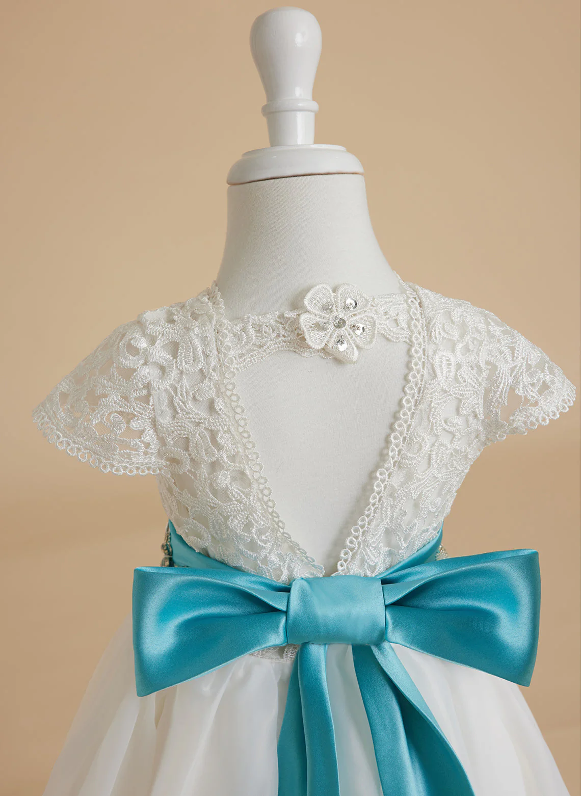 A-line Lace Organza Ankle-length Ivory Flower Girl Dress - Image 9