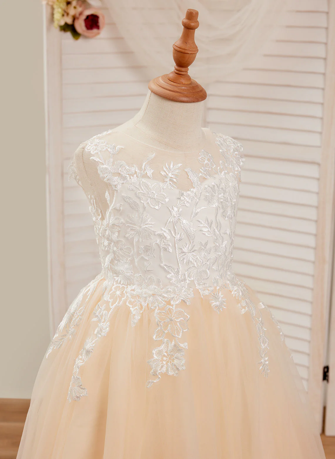 A-line Lace Tulle Floor-length Pink Dress - Image 4