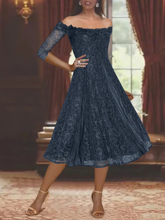 A-Line/Princess Off-the-shoulder Half Sleeves Mother of the Bride & Groom Dresses with Lace - Image 6