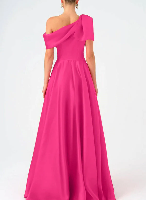 A-Line One-Shoulder Floor Length Sleeveless Mother Of The Bride Dresses Dress Evening Dress With Bow(s) - Image 2