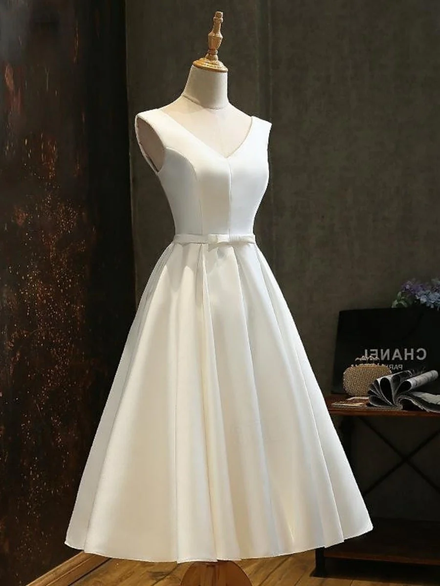 A-Line/Princess 1950s V-Neck Sleeveless Pleated Vintage Dresses with Bow Belt - Image 3